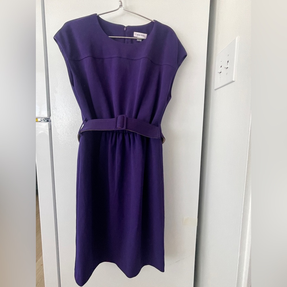 Calvin Klein Elegant Purple Belt Dress